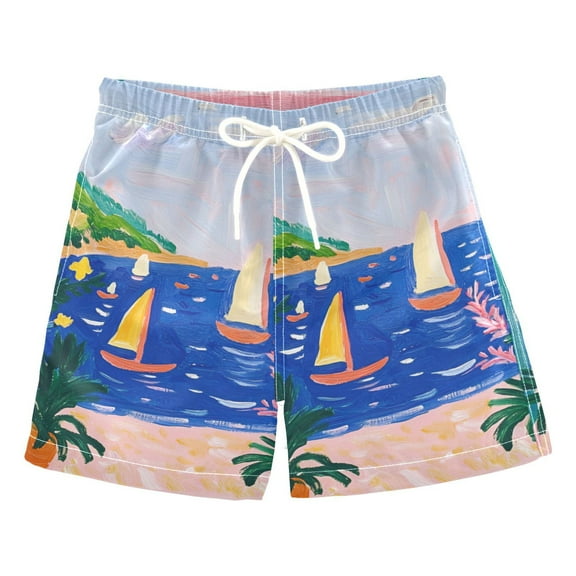 FORMRS Boys Swim Trunks Quick Dry Mesh Liner Boardshorts Sizes XS-XL, Green Seaside