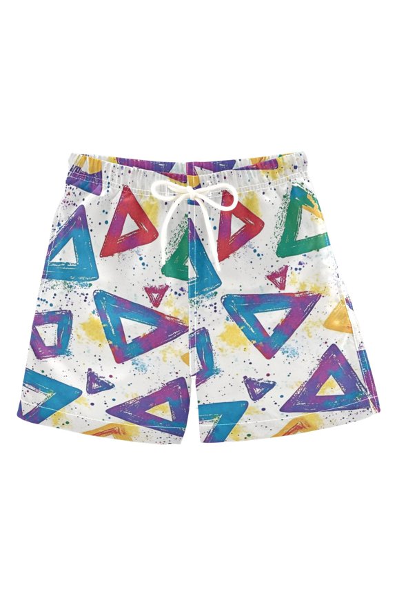 Boys Swim Trunks Quick Dry Mesh Liner Boardshorts Sizes XS-XL, Green Simple Triangles