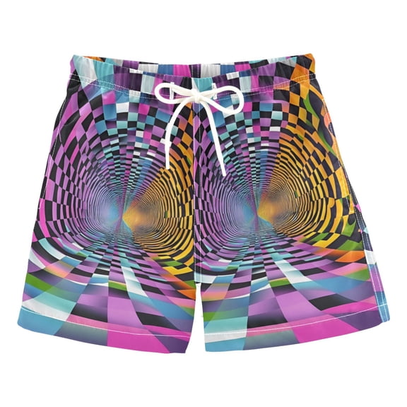 FORMRS Boys Swim Trunks Quick Dry Mesh Liner Boardshorts Sizes XS-XL, Green Wavy Plaid