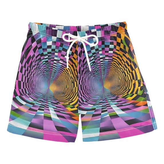 FORMRS Boys Swim Trunks Quick Dry Mesh Liner Boardshorts Sizes XS-XL, Green Wavy Plaid