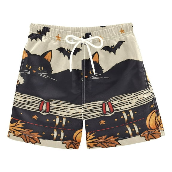 FORMRS Boys Swim Trunks Quick Dry Mesh Liner Boardshorts Sizes XS-XL, Halloween Cat