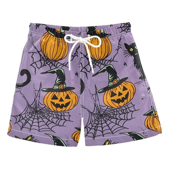 FORMRS Boys Swim Trunks Quick Dry Mesh Liner Boardshorts Sizes XS-XL, Halloween Pumpkin