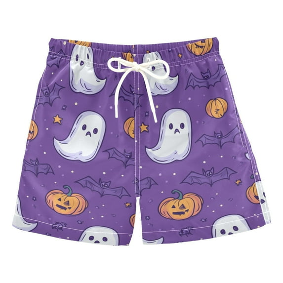 FORMRS Boys Swim Trunks Quick Dry Mesh Liner Boardshorts Sizes XS-XL, Halloween Purple Ghosts