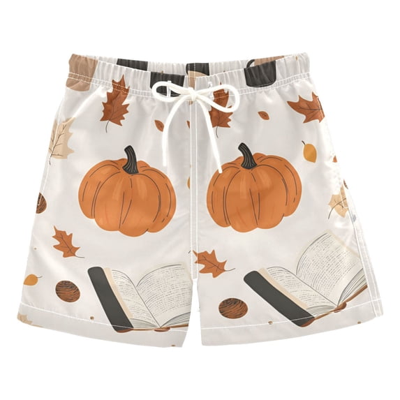FORMRS Boys Swim Trunks Quick Dry Mesh Liner Boardshorts Sizes XS-XL, Hand Drawn Pumpkin