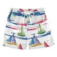 thumbnail image 1 of FORMRS Boys Swim Trunks Quick Dry Mesh Liner Boardshorts Sizes XS-XL, Hand Drawn Sailboats, 1 of 7