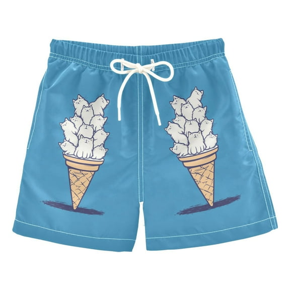 FORMRS Boys Swim Trunks Quick Dry Mesh Liner Boardshorts Sizes XS-XL, Ice Cream Cat