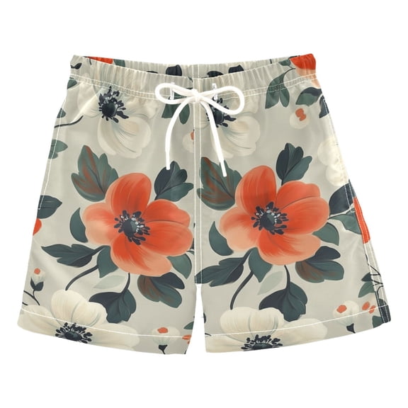 FORMRS Boys Swim Trunks Quick Dry Mesh Liner Boardshorts Sizes XS-XL, Large Red Floral Pattern