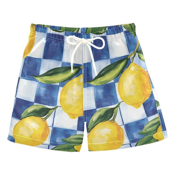 FORMRS Boys Swim Trunks Quick Dry Mesh Liner Boardshorts Sizes XS-XL, Lemon Checkered