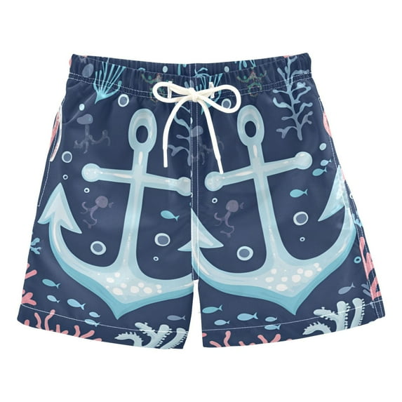 FORMRS Boys Swim Trunks Quick Dry Mesh Liner Boardshorts Sizes XS-XL, Light Blue Anchor