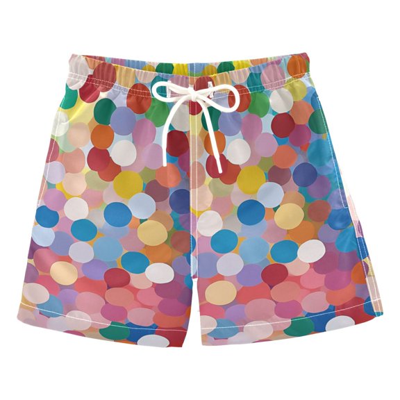 FORMRS Boys Swim Trunks Quick Dry Mesh Liner Boardshorts Sizes XS-XL, Light Colorful Circles