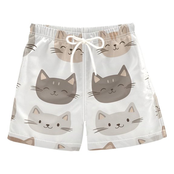 FORMRS Boys Swim Trunks Quick Dry Mesh Liner Boardshorts Sizes XS-XL, Light Gray Cat Pattern