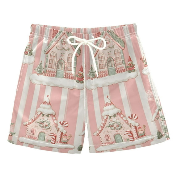 FORMRS Boys Swim Trunks Quick Dry Mesh Liner Boardshorts Sizes XS-XL, Light Green Christmas Houses