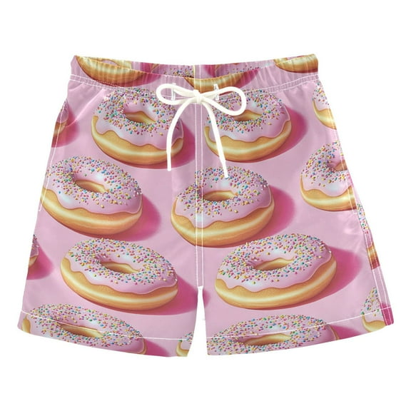 FORMRS Boys Swim Trunks Quick Dry Mesh Liner Boardshorts Sizes XS-XL, Light Pink Doughnuts