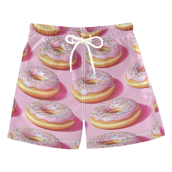 FORMRS Boys Swim Trunks Quick Dry Mesh Liner Boardshorts Sizes XS-XL, Light Pink Doughnuts