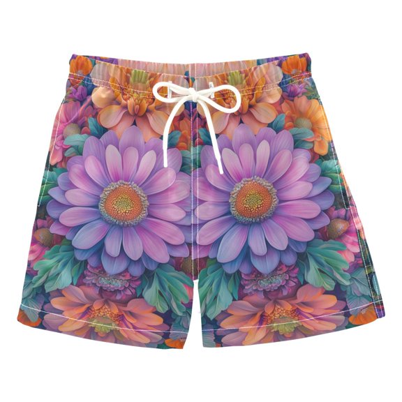 FORMRS Boys Swim Trunks Quick Dry Mesh Liner Boardshorts Sizes XS-XL, Light Purple Flowers