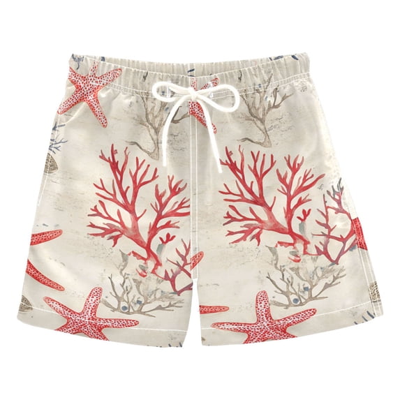 FORMRS Boys Swim Trunks Quick Dry Mesh Liner Boardshorts Sizes XS-XL, Light Red Starfish