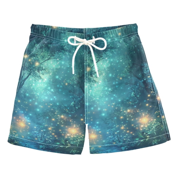 FORMRS Boys Swim Trunks Quick Dry Mesh Liner Boardshorts Sizes XS-XL, Magical Forest Glowing Lights