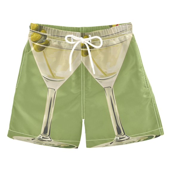 FORMRS Boys Swim Trunks Quick Dry Mesh Liner Boardshorts Sizes XS-XL, Martini with Olive