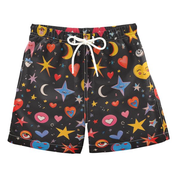 FORMRS Boys Swim Trunks Quick Dry Mesh Liner Boardshorts Sizes XS-XL, Moon Pattern