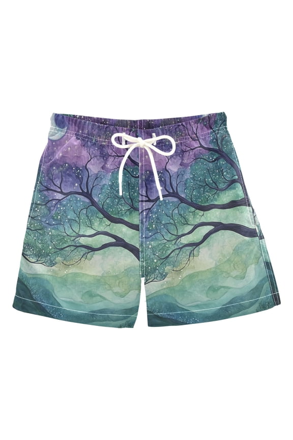 Boys Swim Trunks Quick Dry Mesh Liner Boardshorts Sizes XS-XL, Moonlight Forest