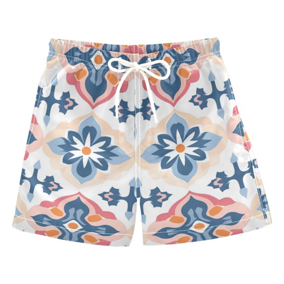 FORMRS Boys Swim Trunks Quick Dry Mesh Liner Boardshorts Sizes XS-XL, Navy Blossom Mosaic