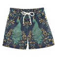 thumbnail image 1 of FORMRS Boys Swim Trunks Quick Dry Mesh Liner Boardshorts Sizes XS-XL, Navy Blue Peacock Pattern, 1 of 7