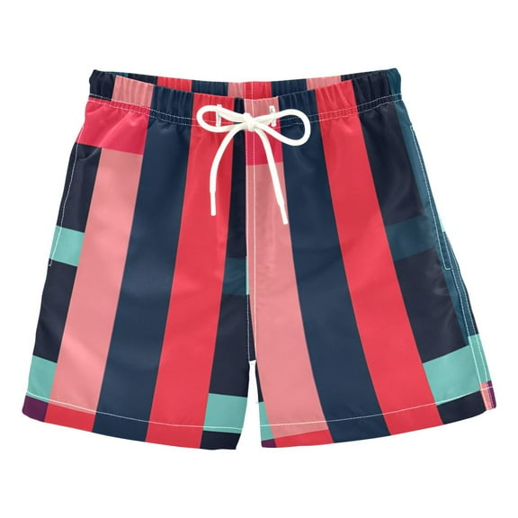 FORMRS Boys Swim Trunks Quick Dry Mesh Liner Boardshorts Sizes XS-XL, Navy Blue Stripes