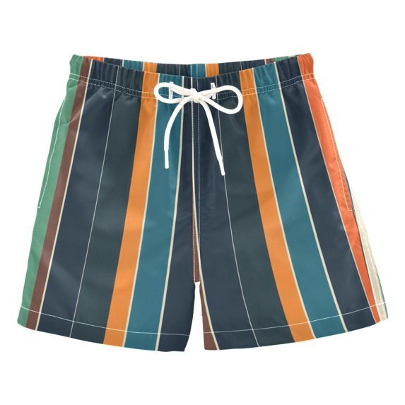 FORMRS Boys Swim Trunks Quick Dry Mesh Liner Boardshorts Sizes XS-XL, Navy Blue Stripes