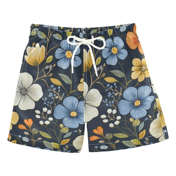 FORMRS Boys Swim Trunks Quick Dry Mesh Liner Boardshorts Sizes XS-XL, Navy Floral Pattern