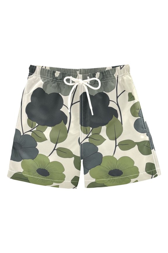 Boys Swim Trunks Quick Dry Mesh Liner Boardshorts Sizes XS-XL, Navy Flower