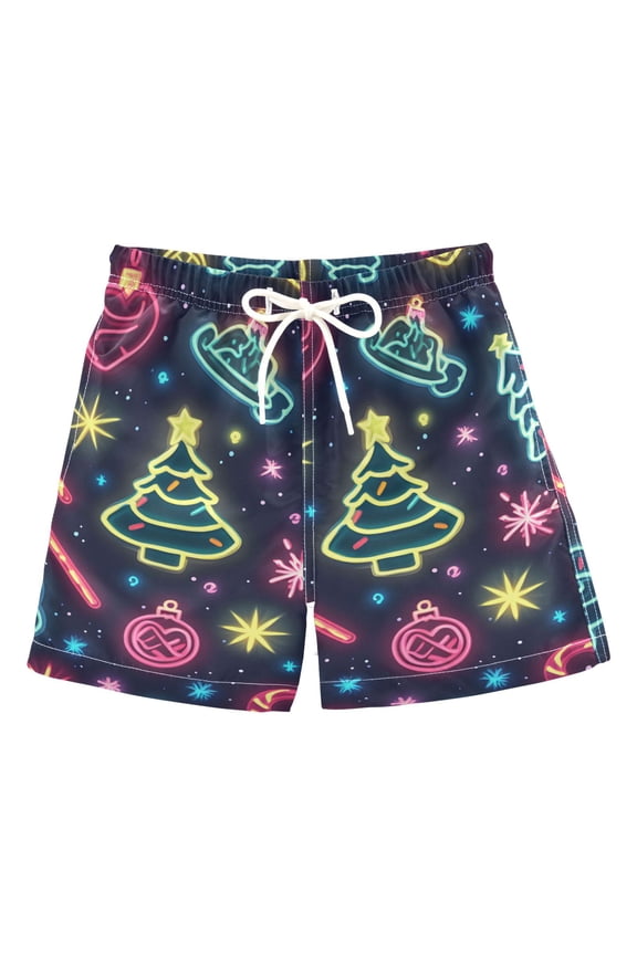 Boys Swim Trunks Quick Dry Mesh Liner Boardshorts Sizes XS-XL, Neon Christmas