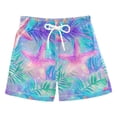 thumbnail image 1 of FORMRS Boys Swim Trunks Quick Dry Mesh Liner Boardshorts Sizes XS-XL, Neon Starfish Pattern, 1 of 7