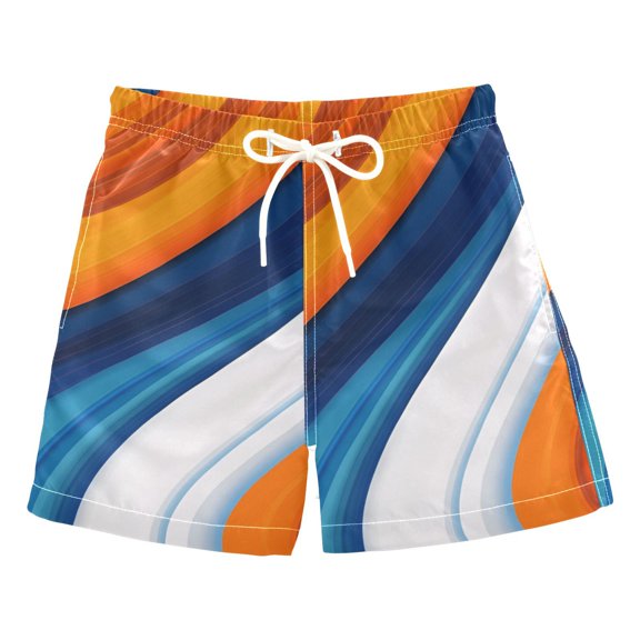 FORMRS Boys Swim Trunks Quick Dry Mesh Liner Boardshorts Sizes XS-XL, Orange Abstract Wavy