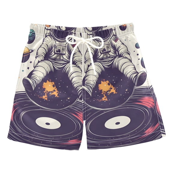 FORMRS Boys Swim Trunks Quick Dry Mesh Liner Boardshorts Sizes XS-XL, Orange Astronaut Planet