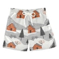 thumbnail image 1 of FORMRS Boys Swim Trunks Quick Dry Mesh Liner Boardshorts Sizes XS-XL, Orange Cartoon Houses, 1 of 7