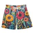thumbnail image 1 of FORMRS Boys Swim Trunks Quick Dry Mesh Liner Boardshorts Sizes XS-XL, Orange Colorful Flowers, 1 of 7