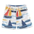 thumbnail image 1 of FORMRS Boys Swim Trunks Quick Dry Mesh Liner Boardshorts Sizes XS-XL, Orange Hand Drawn Sailboats, 1 of 7