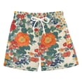 thumbnail image 1 of FORMRS Boys Swim Trunks Quick Dry Mesh Liner Boardshorts Sizes XS-XL, Orange Japanese Flowers Pattern, 1 of 7