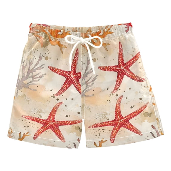 FORMRS Boys Swim Trunks Quick Dry Mesh Liner Boardshorts Sizes XS-XL, Orange Starfish