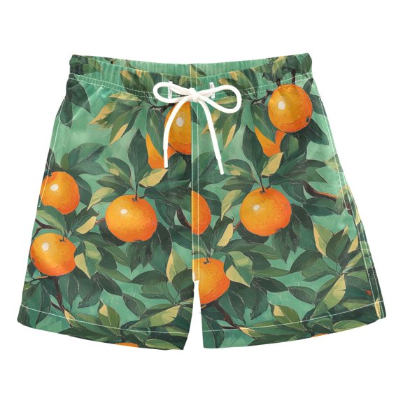 FORMRS Boys Swim Trunks Quick Dry Mesh Liner Boardshorts Sizes XS-XL, Orange Tree Pattern