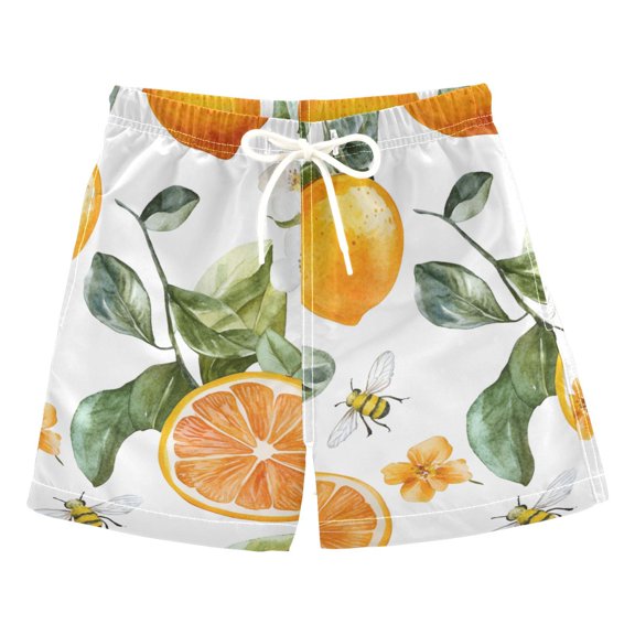 FORMRS Boys Swim Trunks Quick Dry Mesh Liner Boardshorts Sizes XS-XL, Orange Watercolor Bees