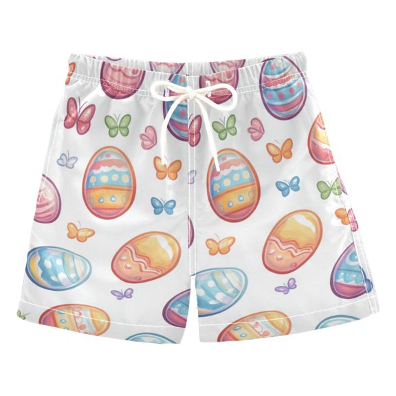 FORMRS Boys Swim Trunks Quick Dry Mesh Liner Boardshorts Sizes XS-XL, Pastel Easter Pattern