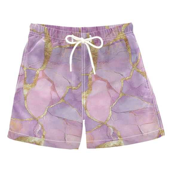 FORMRS Boys Swim Trunks Quick Dry Mesh Liner Boardshorts Sizes XS-XL, Pastel Pink Marble Pattern