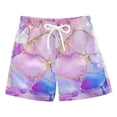 thumbnail image 1 of FORMRS Boys Swim Trunks Quick Dry Mesh Liner Boardshorts Sizes XS-XL, Pastel Pink Marble Pattern, 1 of 7