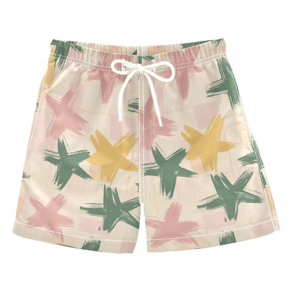 FORMRS Boys Swim Trunks Quick Dry Mesh Liner Boardshorts Sizes XS-XL, Pastel Pink Stars