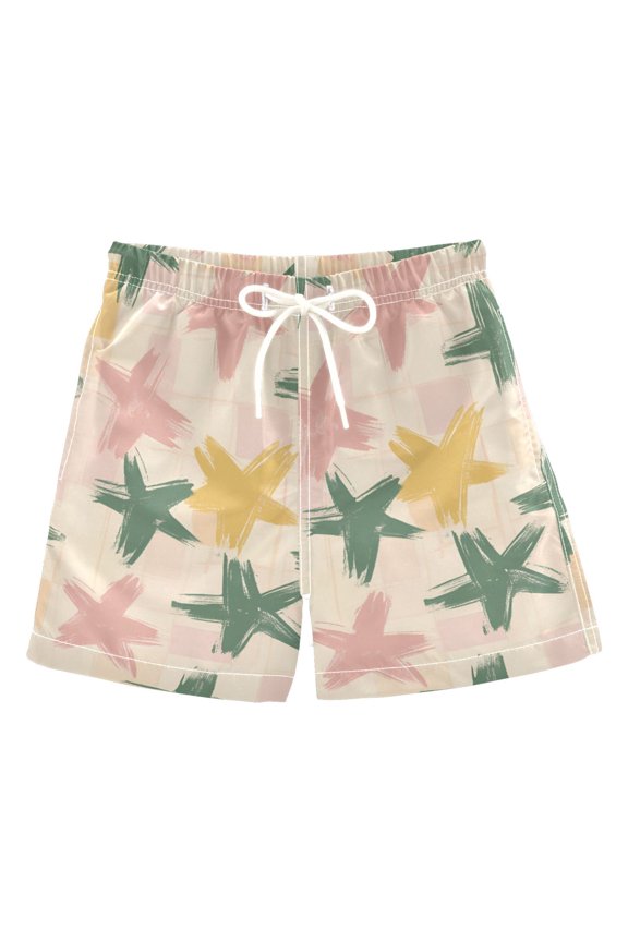 Boys Swim Trunks Quick Dry Mesh Liner Boardshorts Sizes XS-XL, Pastel Pink Stars
