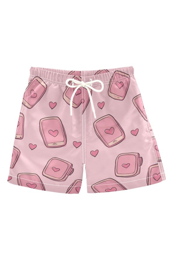 Boys Swim Trunks Quick Dry Mesh Liner Boardshorts Sizes XS-XL, Phones and Hearts