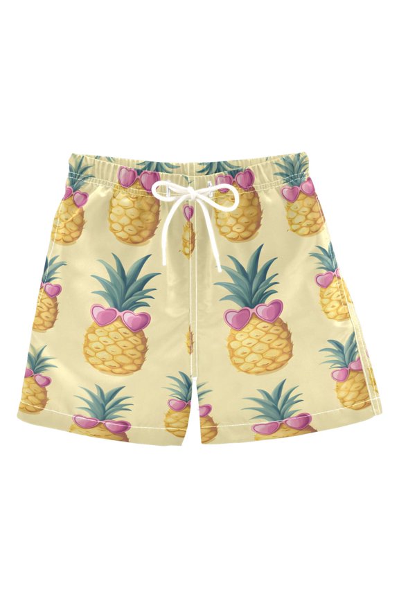 Boys Swim Trunks Quick Dry Mesh Liner Boardshorts Sizes XS-XL, Pineapple Love
