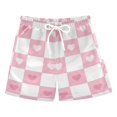 thumbnail image 1 of FORMRS Boys Swim Trunks Quick Dry Mesh Liner Boardshorts Sizes XS-XL, Pink Checkered Heart, 1 of 7