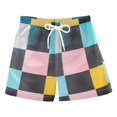 thumbnail image 1 of FORMRS Boys Swim Trunks Quick Dry Mesh Liner Boardshorts Sizes XS-XL, Pink Checkered Pattern, 1 of 7